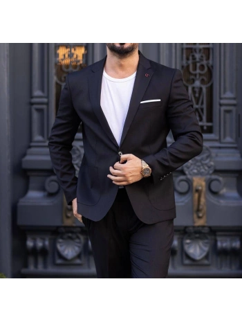 Erkek Dar Kesim Spor Takım Elbise -Siyah