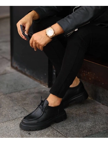 Erkek Deri Eva Taban Bağçıklı Ayakkabı-Siyah