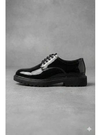 Erkek Eva Taban Bağcıklı Klasik Rugan Ayakkabı- Siyah