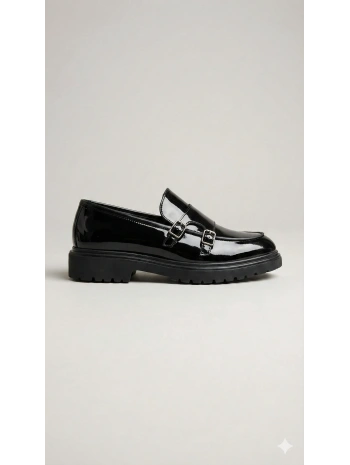 Erkek Eva Taban Bağcıksız Tokalı Klasik Rugan Ayakkabı- Siyah