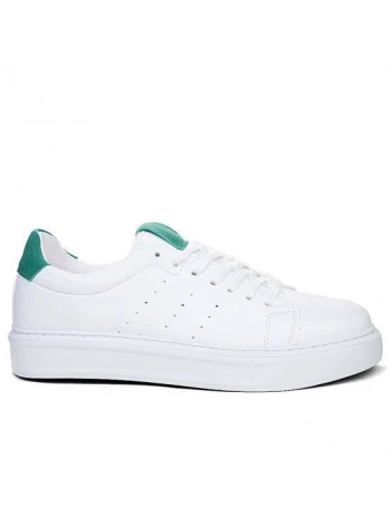 Erkek Eva Taban Snekars Bağcıklı Günlük Spor Ayakkabı -Beyaz-Yeşil