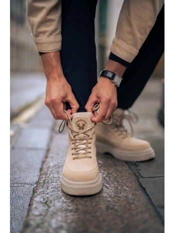 Erkek Eva Taban Su Geçirmez Bağcıkllı Kışlık Süet Bot- Krem