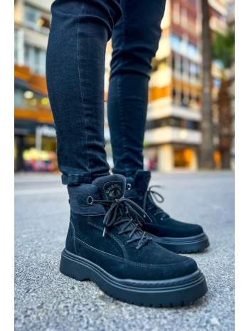 Erkek Eva Taban Su Geçirmez Bağcıkllı Kışlık Süet Bot- Siyah