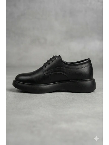 Erkek Eva Yüksek Taban Bağcıklı Klasik Ayakkabı- Siyah