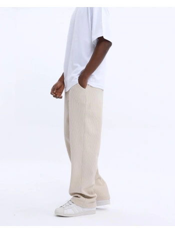 Erkek Fitilli Beli Lastikli Likralı Bagy Pantolon-Krem