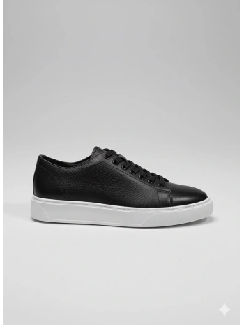 Erkek Günlük Eva Taban Deri Snakers Casual Ayakkabı- Siyah Beyaz