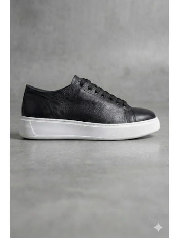 Erkek Günlük Eva Taban Deri Snakers Casual Ayakkabı- Siyah Beyaz