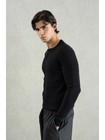 Erkek Hakim Yaka İnce Triko - Siyah