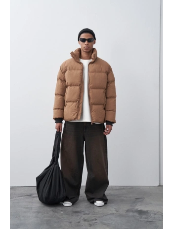 Erkek Hakim Yaka Jel Dolgu Şişme Mont-Kahve