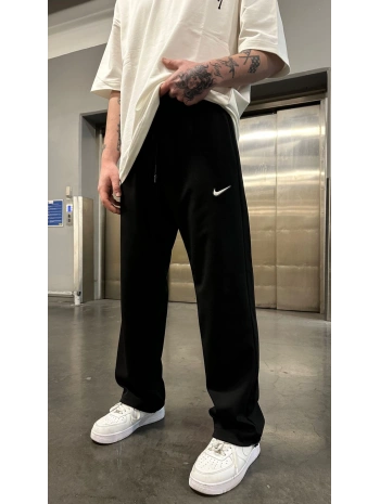 Erkek İki İplik İnce Paçası Lastikli Baggy Eşofman Altı - Siyah