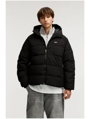 Erkek Kapüşonlu Fermuarlı Şişme Mont -Siyah