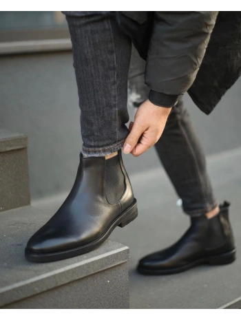 Erkek Klasik Taban Deri Bot - Siyah