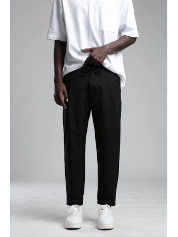 Erkek Likralı Beli Lastikli Paraşüt Kumaş Pileli Bagy-Siyah