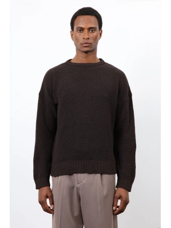 Erkek Normal Kalıp Bisiklet Yaka Örme Triko Kazak -Kahverengi