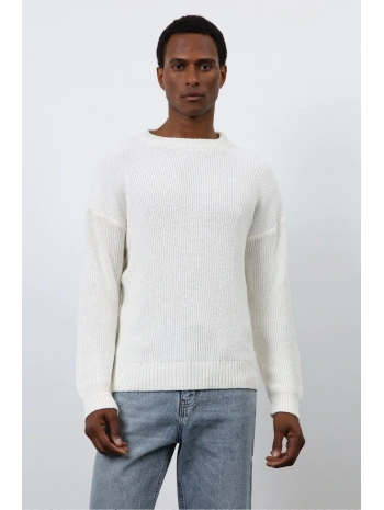 Erkek Normal Kalıp Bisiklet Yaka Örme Triko Kazak -Krem