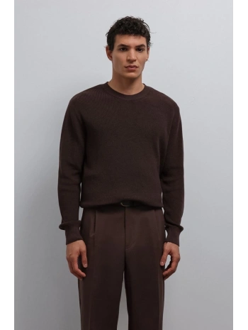 Erkek Normal Kalıp Bisiklet Yaka Triko Kazak -Kahverengi