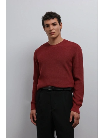 Erkek Normal Kalıp Bisiklet Yaka Triko Kazak -Kırmızı