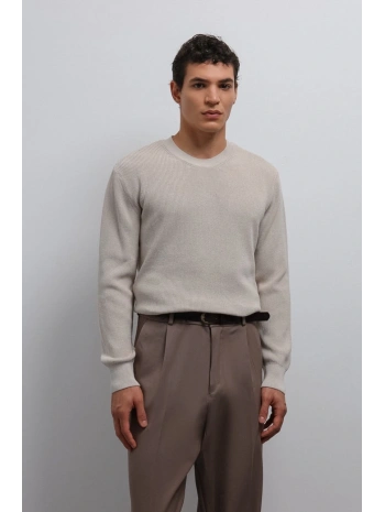 Erkek Normal Kalıp Bisiklet Yaka Triko Kazak -Krem