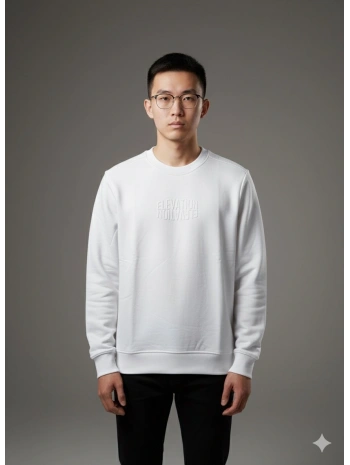 Erkek Normal Kalıp Elevatıon Yazılı Sweat- Beyaz
