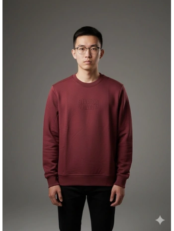 Erkek Normal Kalıp Elevatıon Yazılı Sweat- Bordo