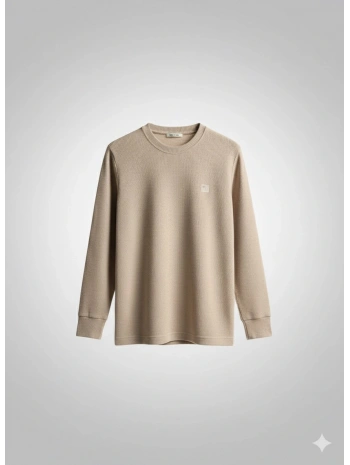 Erkek Normal Kalıp Kadife Kumaş Sweat- Krem