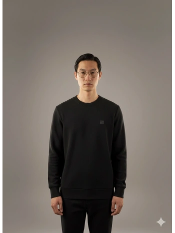 Erkek Normal Kalıp Kadife Kumaş Sweat- Siyah