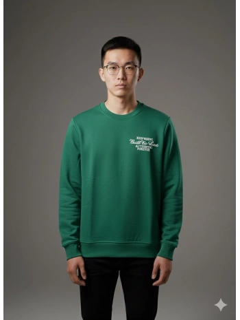 Erkek Normal Kalıp Keep Rısıng Yazılı Sweat- Yeşil