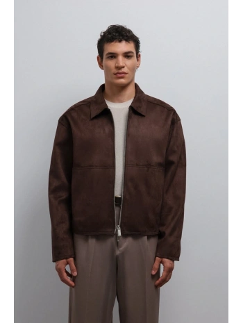 Erkek Normal Kalıp Süet Deri Mont- Kahverengi