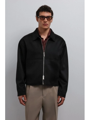 Erkek Normal Kalıp Süet Deri Mont- Siyah