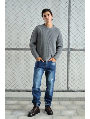 Erkek Normal Kesim Bisiklet Yaka Triko -Gri