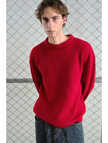 Erkek Normal Kesim Bisiklet Yaka Triko -Kırmızı