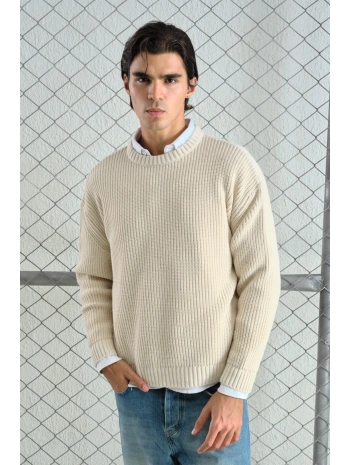 Erkek Normal Kesim Bisiklet Yaka Triko -Krem