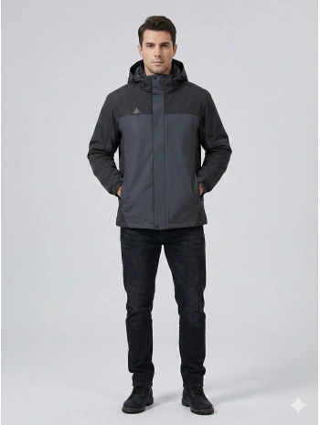 Erkek Normal Kesim Kaz Tüyü Outdoor Fermuarlı Mont-Siyah