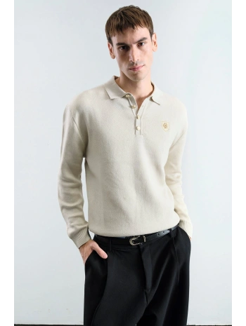 Erkek Normal Kesim Polo Yaka Triko -Krem