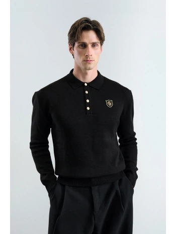 Erkek Normal Kesim Polo Yaka Triko -Siyah