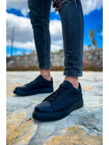 Erkek Örme Desen Günlük Spor Ayakkabı -Siyah