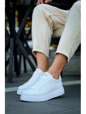 Erkek Örme Desen Günlük Spor Rahat Ayakkabı-Beyaz-Beyaz