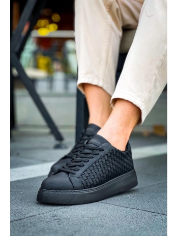 Erkek Örme Desen Günlük Spor Rahat Ayakkabı-Siyah-Siyah