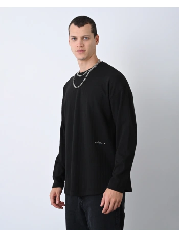 Erkek Owersize Bisiklet Örme İnce Triko-Siyah