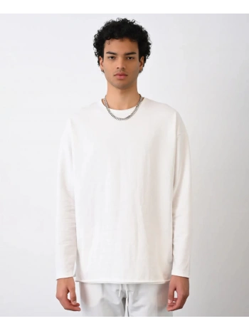 Erkek Owersize Bisiklet Yaka Basic Sweatshirt - Beyaz