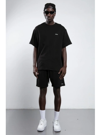 Erkek Owersıze Bisiklet Yaka Catch Baskılı Tişört -Siyah