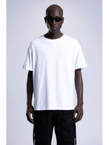 Erkek Owersıze Bisiklet Yaka Önü Catch Baskılı Tişört -Beyaz