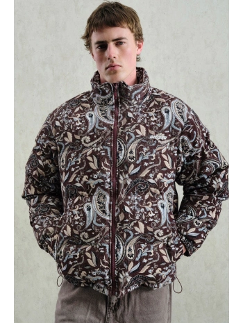 Erkek Owersize Desenli Kadife Mont-Kahve