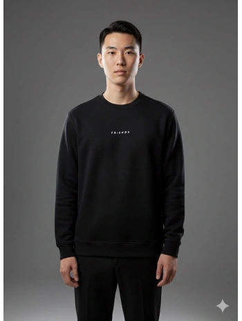 Erkek Owersize Frıends Yazılı Sweat- Siyah