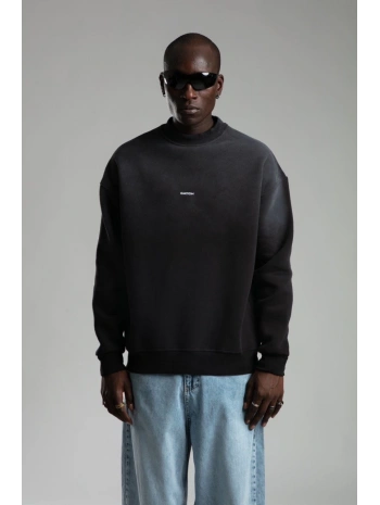 Erkek Owersize İçi Şardonlu Bisiklet Yaka Catch Yazılı Eskitme Sweatshirt - Gri