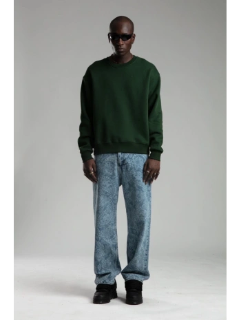 Erkek Owersize İçi Şardonlu Bisiklet Yaka Sweatshirt -Yeşil