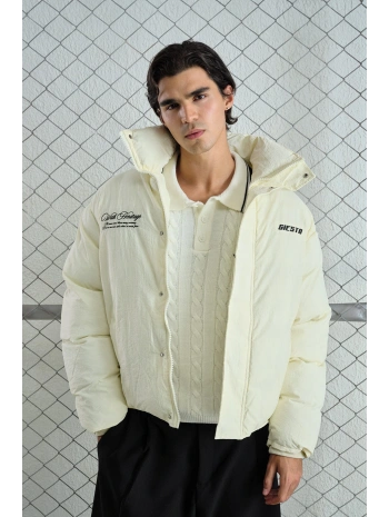 Erkek Owersize Jel Dolgu Şişme Mont- Beyaz
