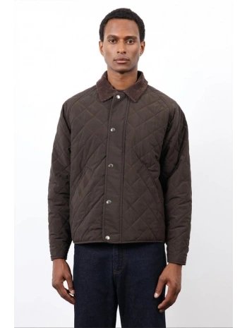 Erkek Owersize Kalıp Yakası Kadife Baklava Desenli Mont- Haki