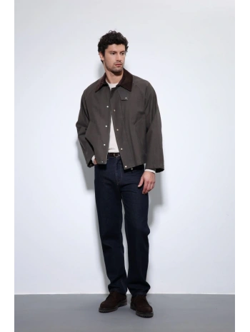 Erkek Owersize Kalıp Yakası Kadife Mont- Kahverengi