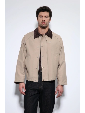 Erkek Owersize Kalıp Yakası Kadife Mont- Krem